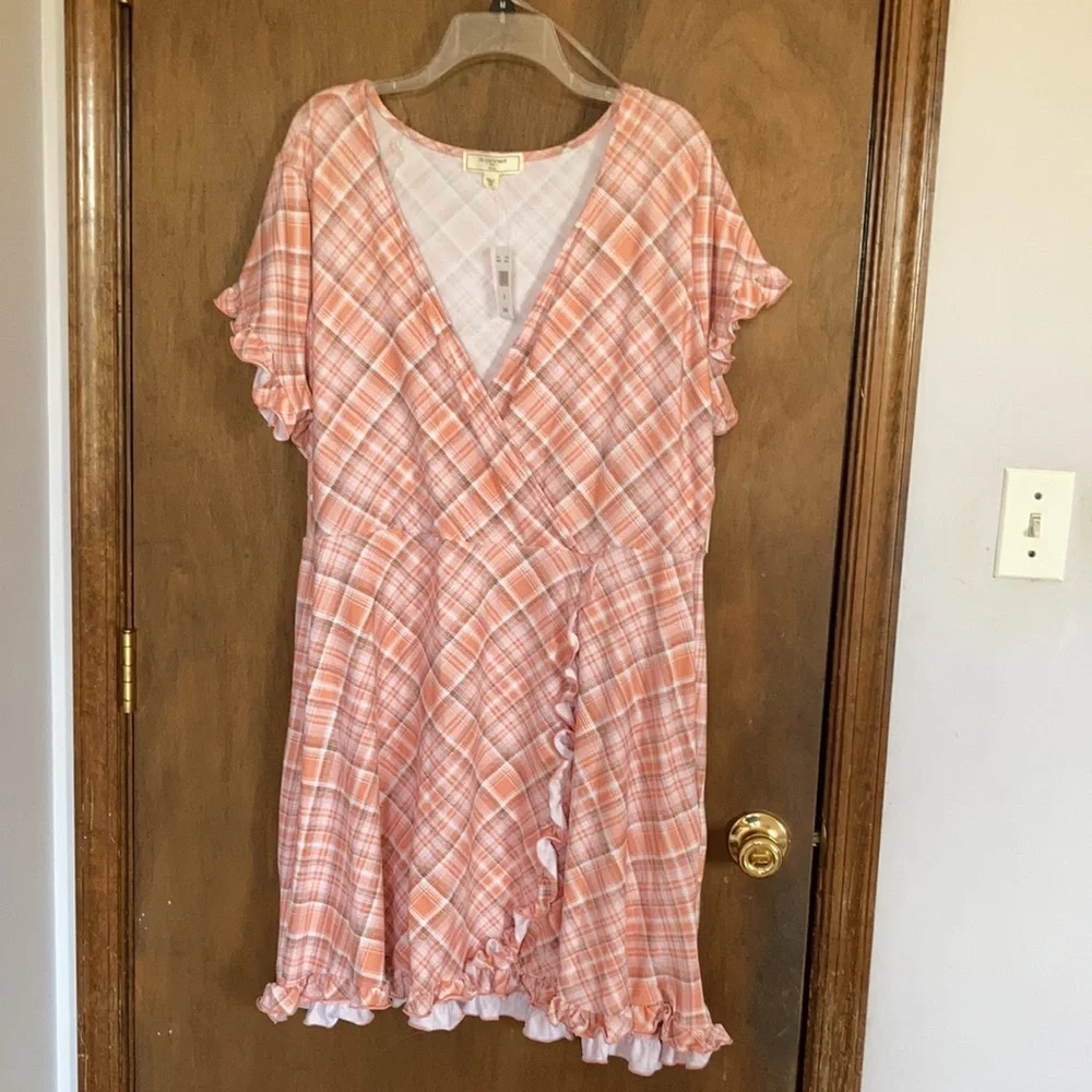 plaid print ruffle detail faux wrap dress w stretch 2X jrs - Picture 17 of 17